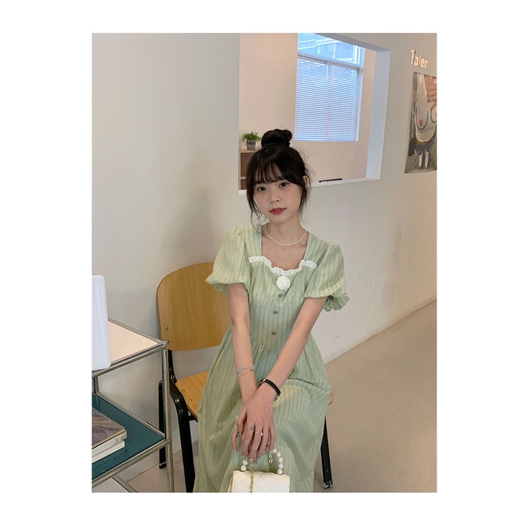 Đầm Chữ A Tay Phồng Cổ Vuông Thời Trang Mùa Hè 2022 Mới