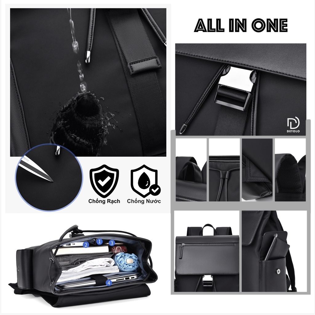 Balo Da DETOLO đựng laptop 14 15,6" công sở phong cách sang trọng