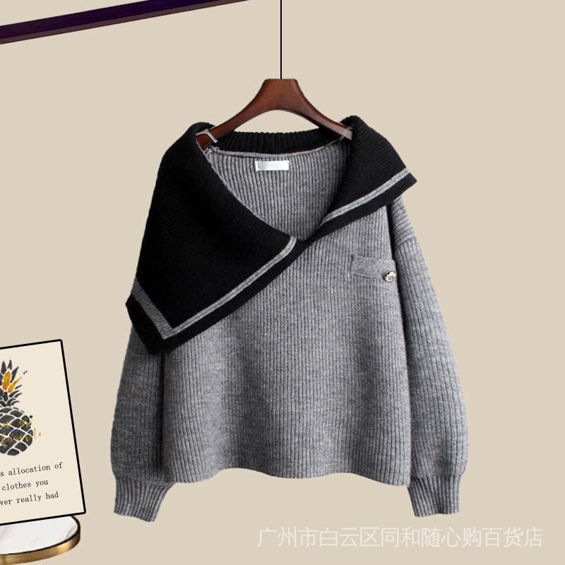 Bộ Áo Sweater Dáng Ôm Phối Chân Váy Dù Dài Thời Trang Mùa Đông 2022 Plus Size Cho Nữ