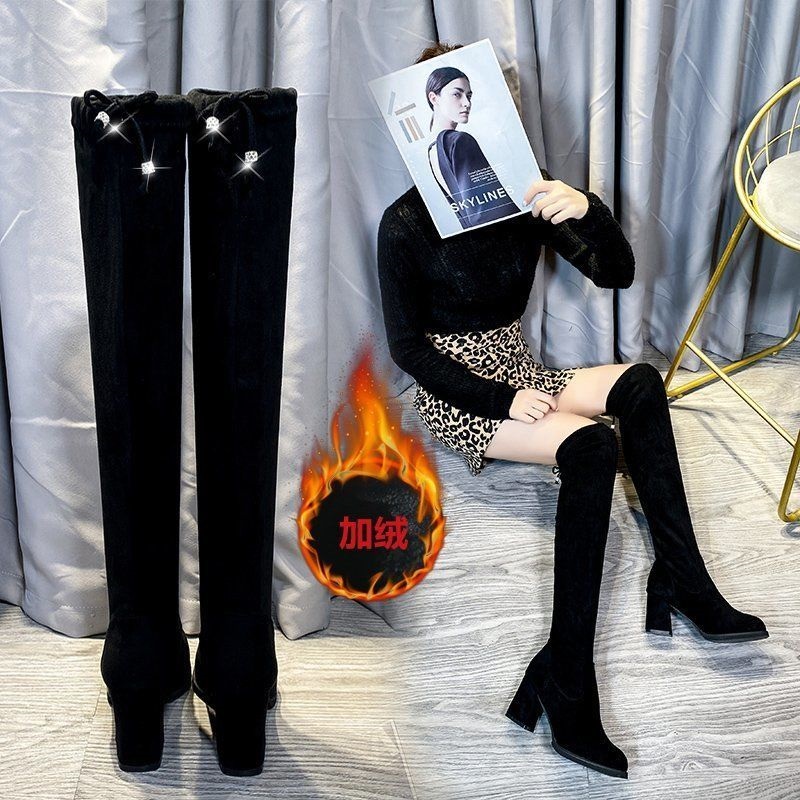 Giày Boot Cao Gót Cổ Cao Chất Liệu Co Giãn Phong Cách Thời Trang Thu Đông Mới Size 35-43 41 # 42