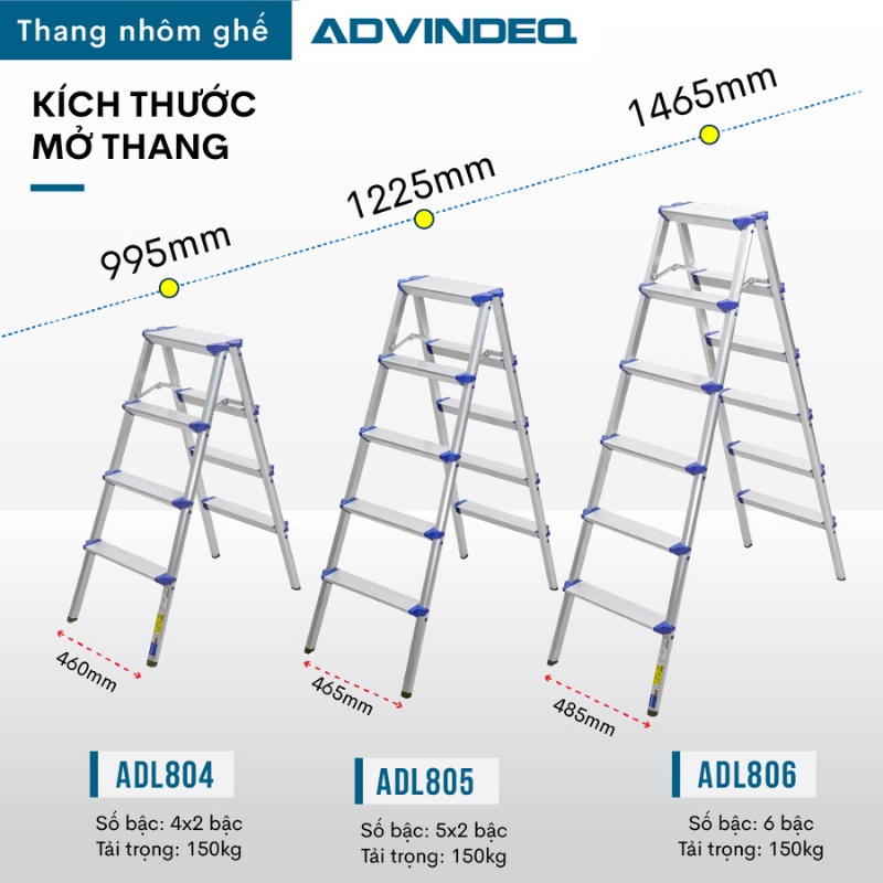 Thang nhôm gấp chữ A ADVINDEQ ADL804 Thang nhôm nhập khẩu - Thanh khóa an toàn - Bảo hành toàn quốc 24 tháng