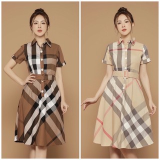 Đầm xoè sơ mi caro kèm belt cao cấp TẶNG KÈM HOA TAI THỜI TRANG