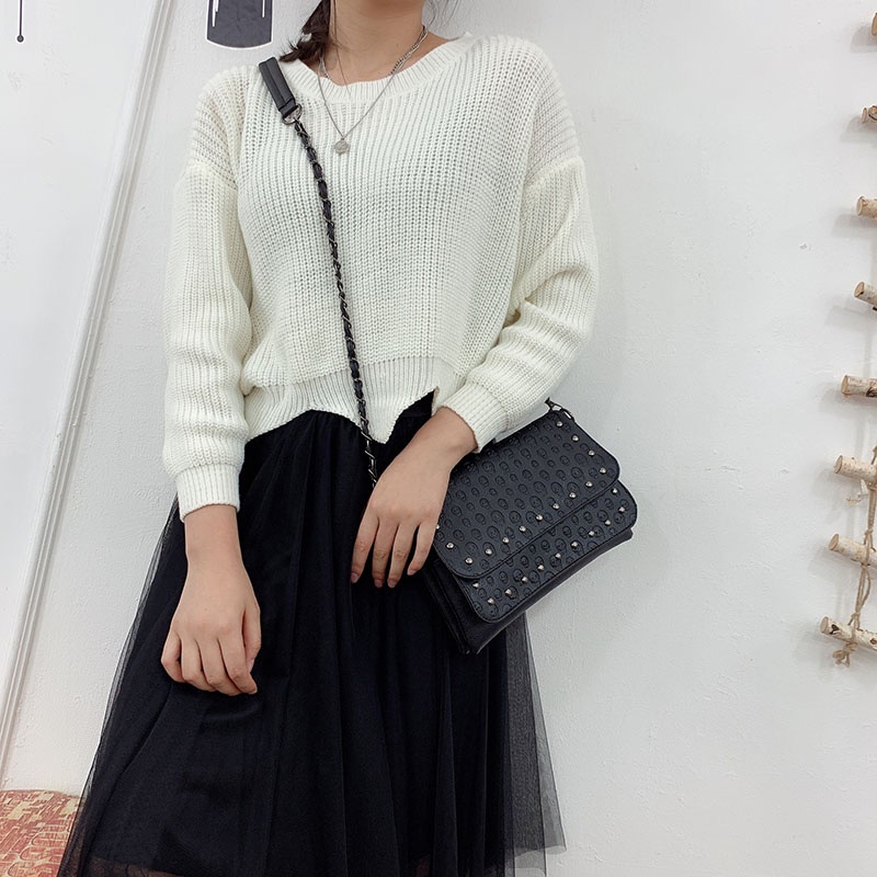 Túi Da pu Đeo Chéo Màu Đen Thời Trang Cho Nữ