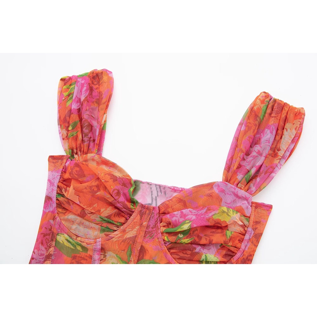 Uibey Áo kiểu corset dáng ngắn bề mặt lụa thời trang 7351