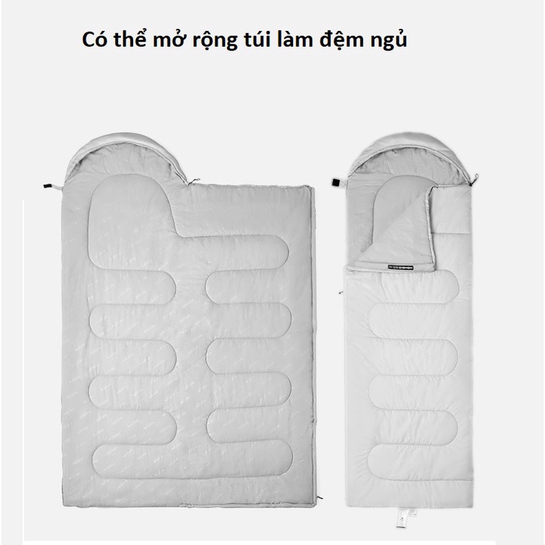 Túi ngủ du lịch cắm trại ngoài trời Naturehike Mẫu L, túi ngủ văn phòng, giữ ấm chống lạnh có trùm đầu màu xám