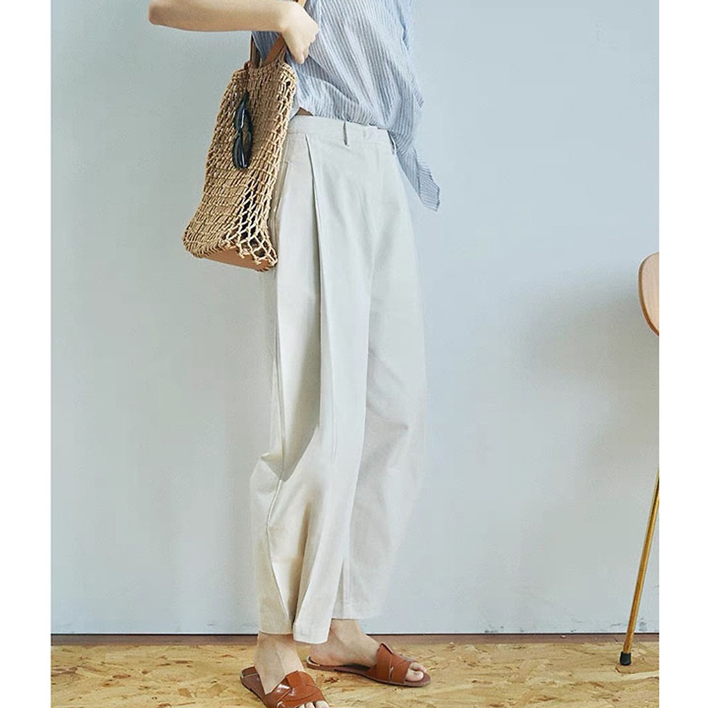 (TỔNG KHO LÂM ANH CHUYÊN SỈ) Quần tây nữ Linen Premium, có thể chuyển từ dáng ống rộng sang dáng baggy (Trắng ngà)