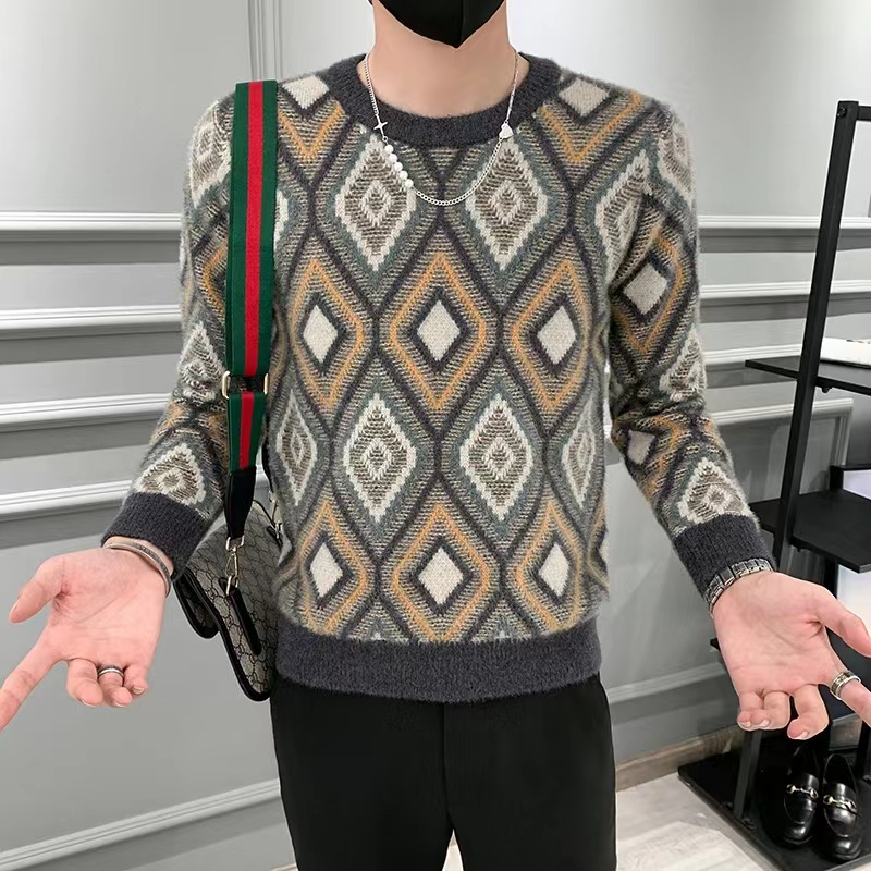 Áo Sweater Dệt Kim Cổ Tròn Màu Sắc Tương Phản Thời Trang Thu Đông Cho Nam Giới J1444
