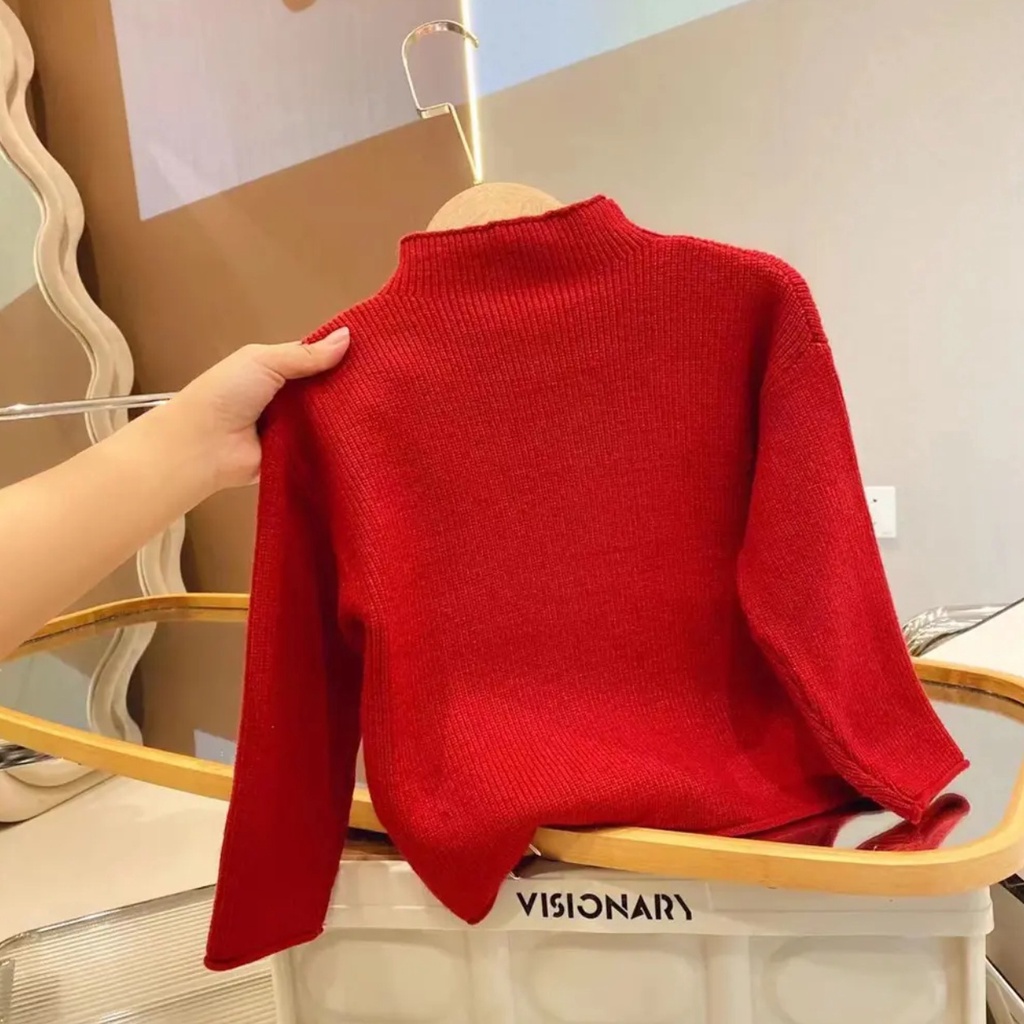 Áo Sweater Cổ Lọ Lót Lông Cừu Màu Trơn Phong Cách Thu Đông Mới Cho Bé Gái