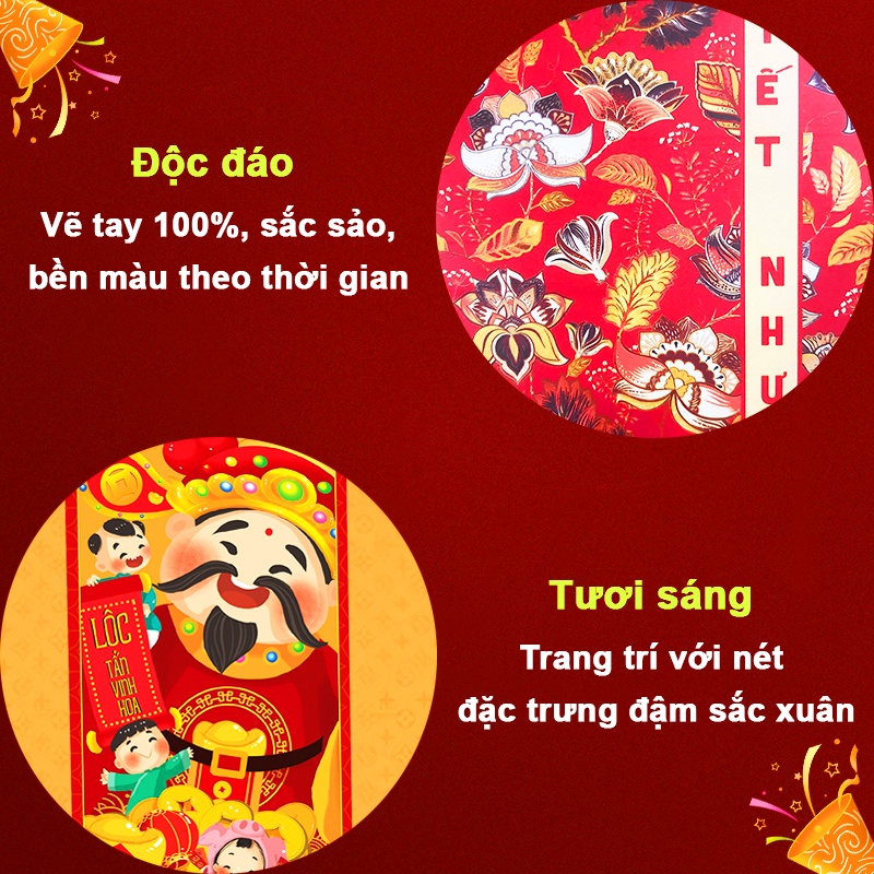 Bao lì xì Quý Mão 2023 dày dặn BBShine, Set 10 bao lì xì Tết cao cấp họa tiết in sắc nét – LX004