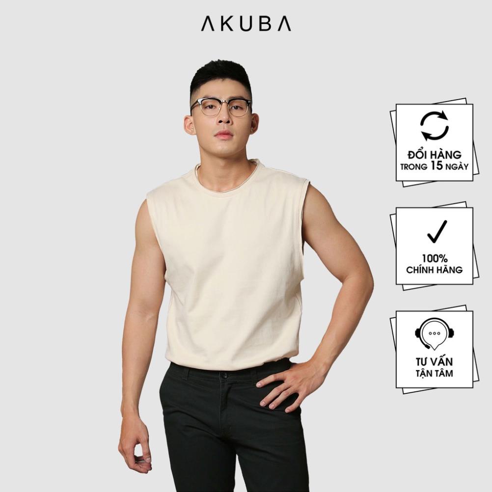 Áo thun tanktop nam AKUBA cổ tròn form oversize, chất liệu single cotton 100% sợi tự nhiên thoáng mát 01J553 !