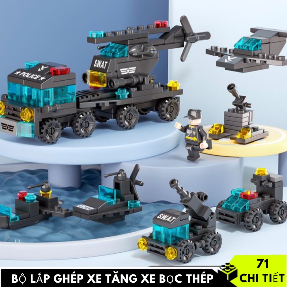 Bộ đồ chơi xếp hình Lego Xe cảnh sát , cứu thương , cần cẩu, đồ chơi Lego cho bé 145 chi tiết