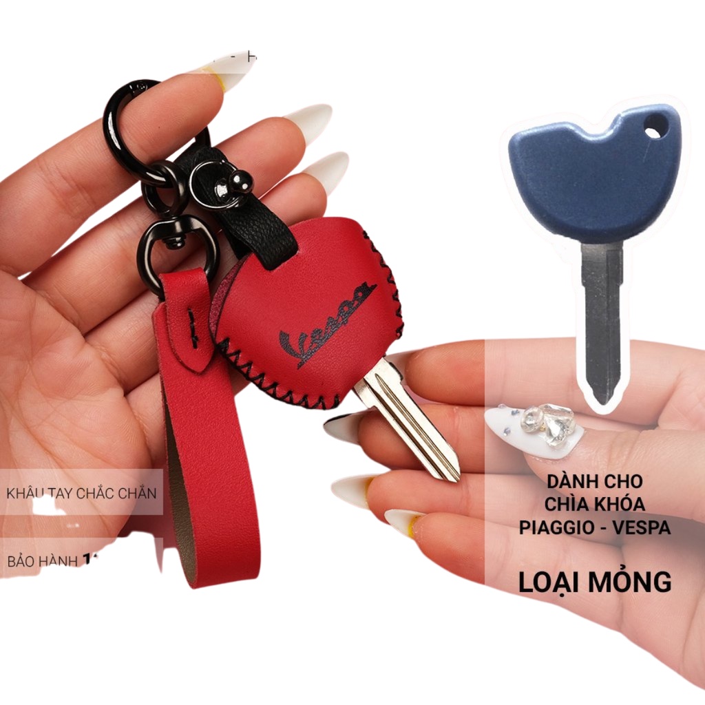 Bao da bảo vệ chìa khóa Piagio Vespa khâu tay thủ công, móc A hiện đại