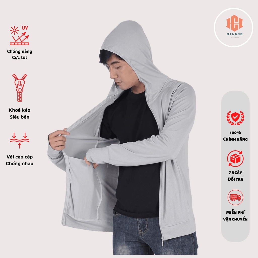 ÁO CHỐNG NẮNG THÔNG HƠI NAM , ÁO ĐI NẮNG CHỐNG TIA UV KHÓA KÉO CAO