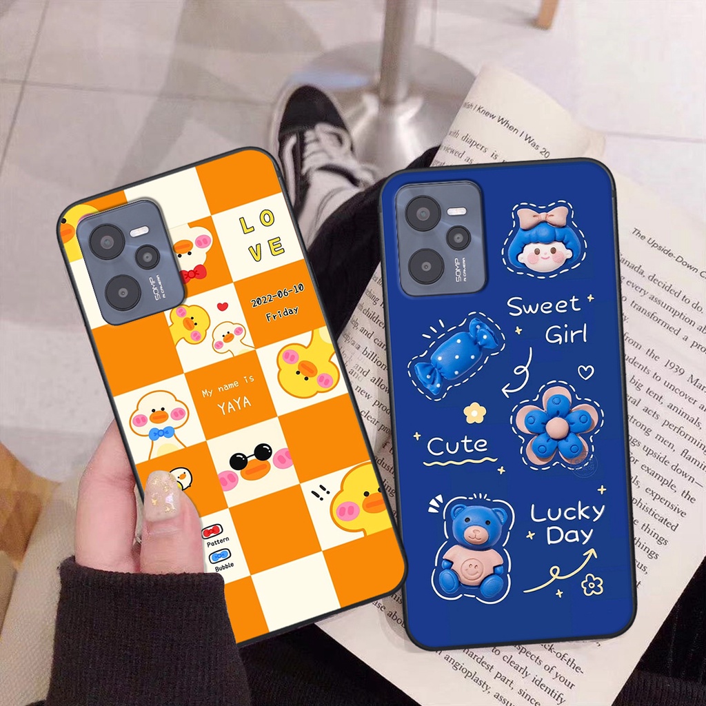 Ốp Realme C35 in hình gấu vịt caro nhiều màu sắc ngộ nghĩnh dễ thương