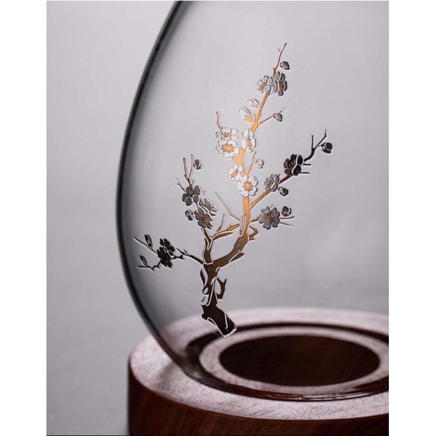 Đèn Thiền trà đế gỗ mộc hương - Đèn tealight trang trí có bóng thuỷ tinh