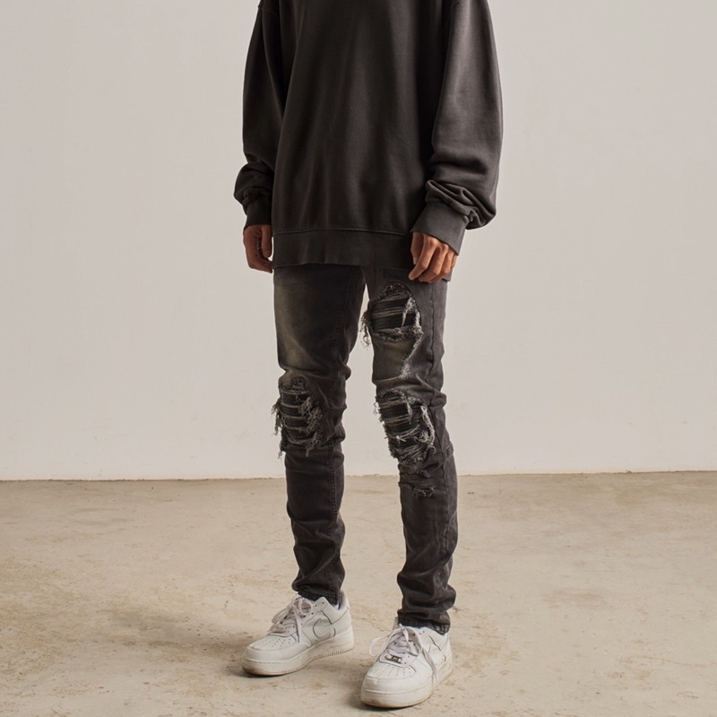 Quần jean nam, quần bò nam biker cao cấp màu xám wash KQ44, form slimfit ôm vừa, chất jean co giãn thoải mái.