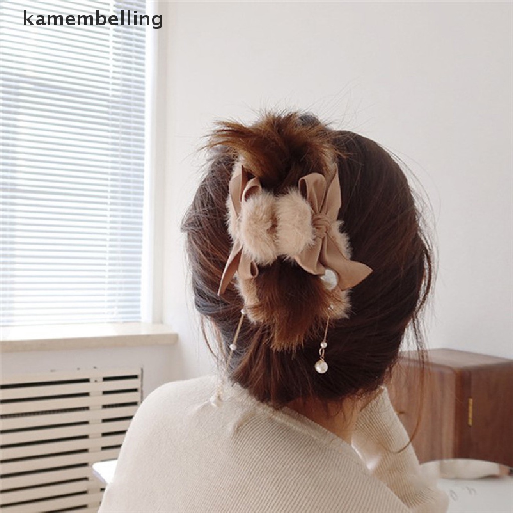 Kẹp Tóc Càng Cua Dài Đính Ngọc Trai Phối Lông Phong Cách Vintage Thời Trang Cho Nữ