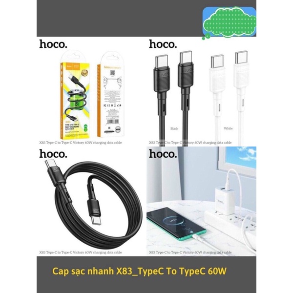 Cáp sạc nhanh Hoco X83 Type-C to USB-C 60W ( 2 đầu Type C)