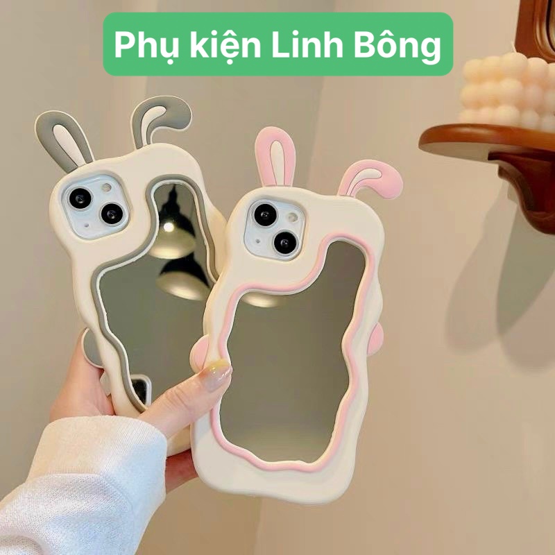 Ốp đtip gương tai thỏ siêu xinh màu xám, hồng dễ thương cho 6plus, 7plus, x, xsmax, 11, 11promax, 12, 13, 14promax, pro | BigBuy360 - bigbuy360.vn