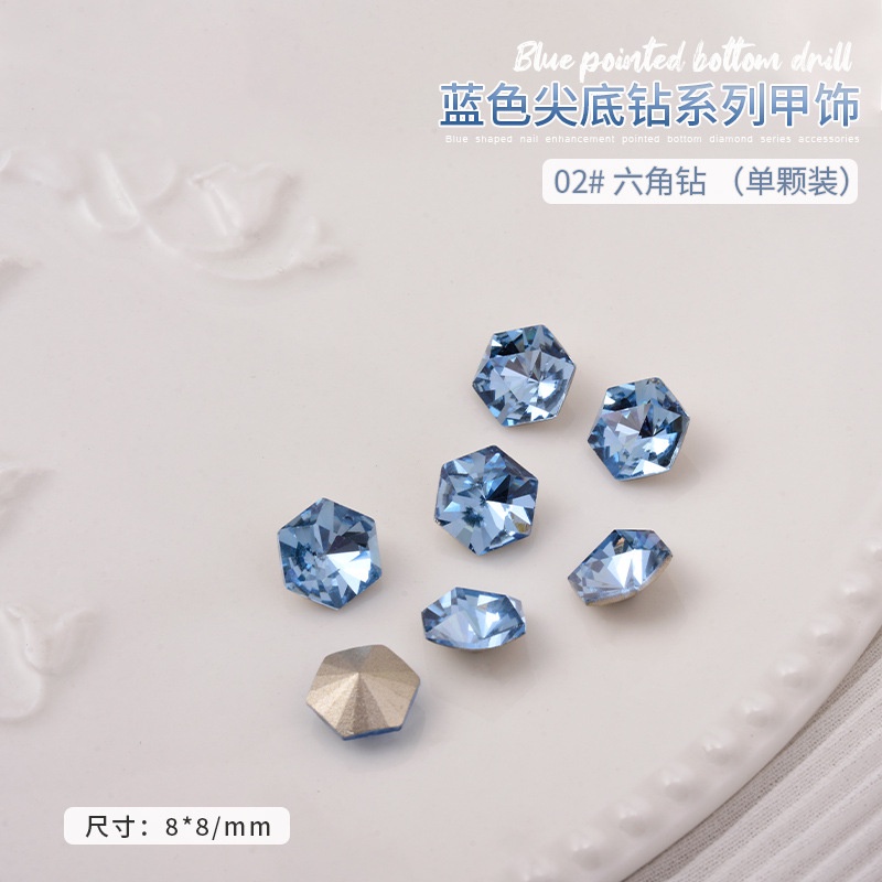 Set 10 viên đá pha lê K9, đá khối pha lê xanh dương trang trí móng tay nghệ thuật