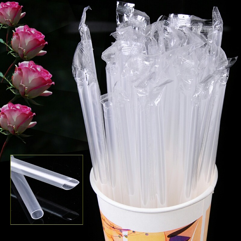 Ống hút trà sữa bọc màng phi 12 / Phi 8 - hút trân châu màu Trắng/Đen gói 500g