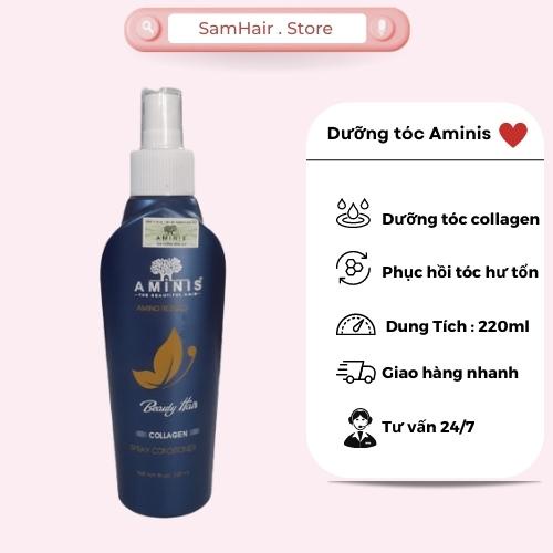 Nước Xịt dưỡng tóc Aminis 220ml, Xịt dưỡng tóc collagen chính hãng phục hồi tóc hư tổn dưỡng tóc bóng mượt