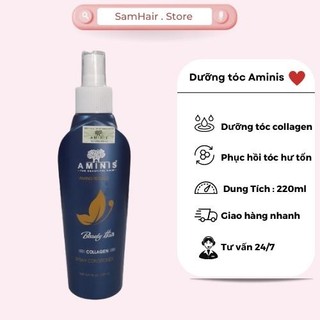 Nước Xịt dưỡng tóc Aminis 220ml, Xịt dưỡng tóc collagen chính hãng phục hồi tóc hư tổn dưỡng tóc bóng mượt