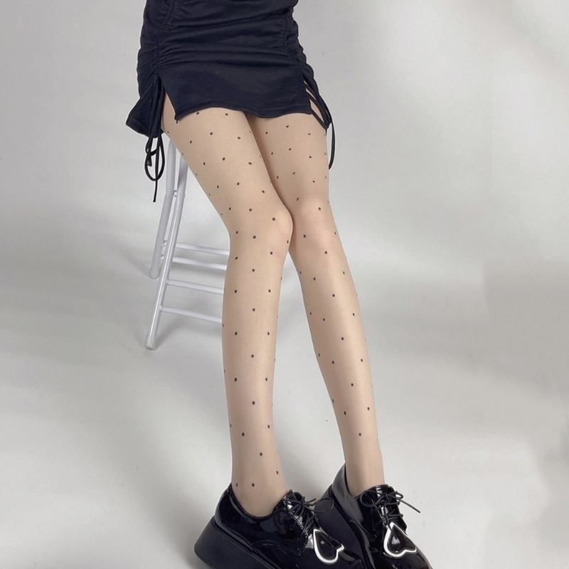 Xiangbao Quần Tất Mỏng Họa Tiết Chấm Bi Đính Nơ Trái Tim Ngọt Ngào Quyến Rũ Cho Nữ