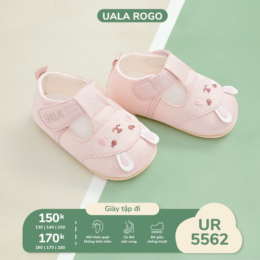 Giầy Tập Đi UalaRogo Cho Bé Gái Khoá Dán Đế Cao Su Non hình thỏ, mèo dễ thương