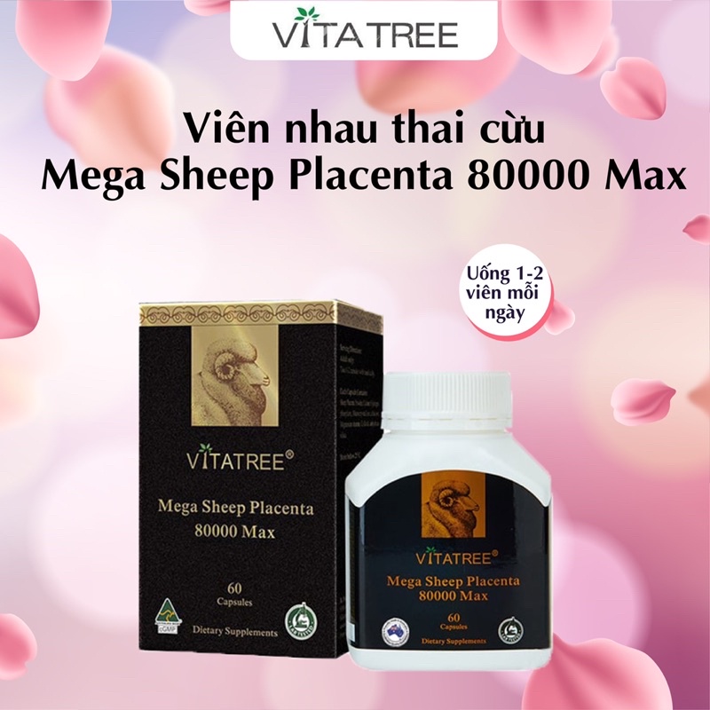 Viên uống nhau thai cừu Vitatree Mega Placenta 80000 max chống lão hóa, trẻ hóa da 60 viên