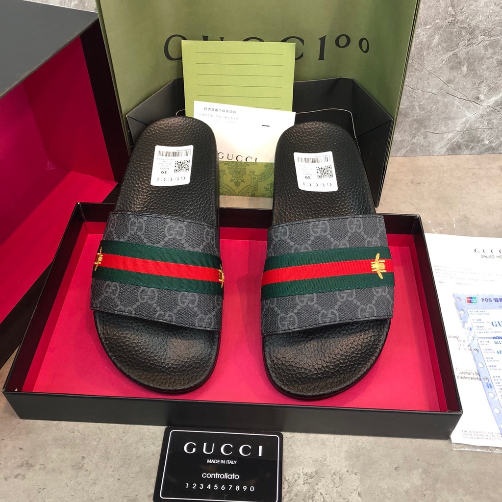 Dép Quai Ngang GC Nam Đai Chun Thêu Ong Phối Đồ Cực Tôn Dáng, FULLBOX