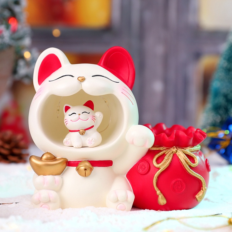 Ống Đựng Bút Hình Mèo Con Bằng Nhựa Resin Thủ Công Sáng Tạo Dành Cho Năm Mới