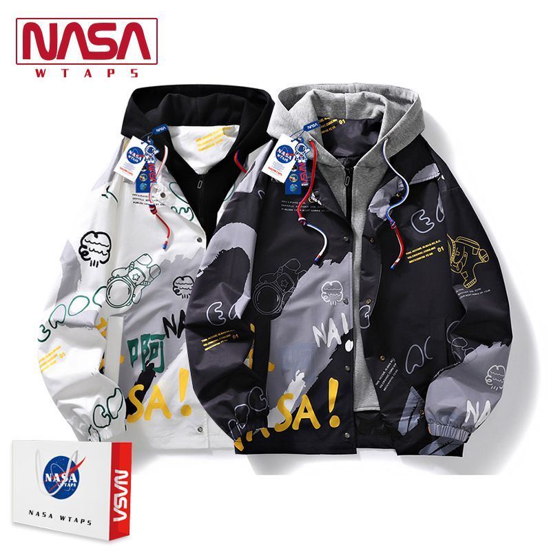 Áo khoác bomber namáo khoác nam áo khoác áo thun nam hoodie Bóng Chày Giả Hai Mảnh Có Mũ Trùm In Hình Phi Hành Gia NASA Kích Thước Lớn 70-220kg Thời Trang Unisex