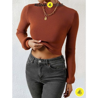 Áo croptop dài tay nữ 4LOVA cổ cao giữ nhiệt ấm kiểu ôm body tank top vải len tăm cogiãn tốt taybồng
