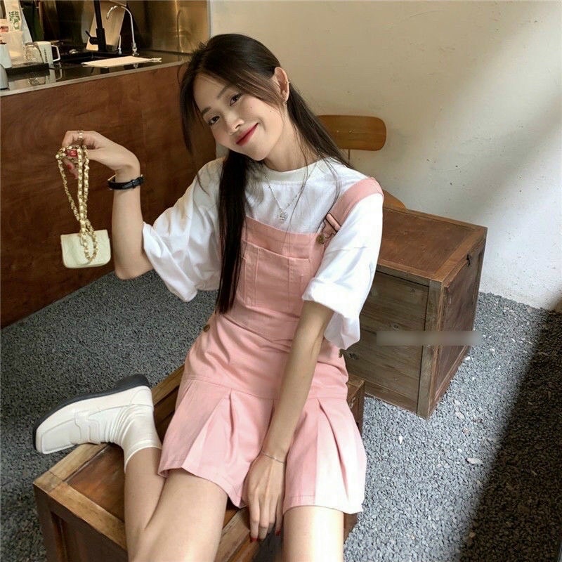 Set yếm chân váy xếp li nữ sinh