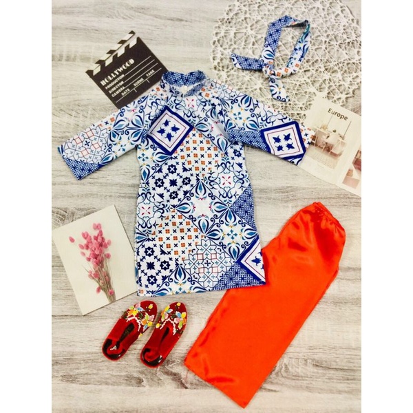 Áo Dài Gấm Tặng Kèm Băng Đô Cho Bé