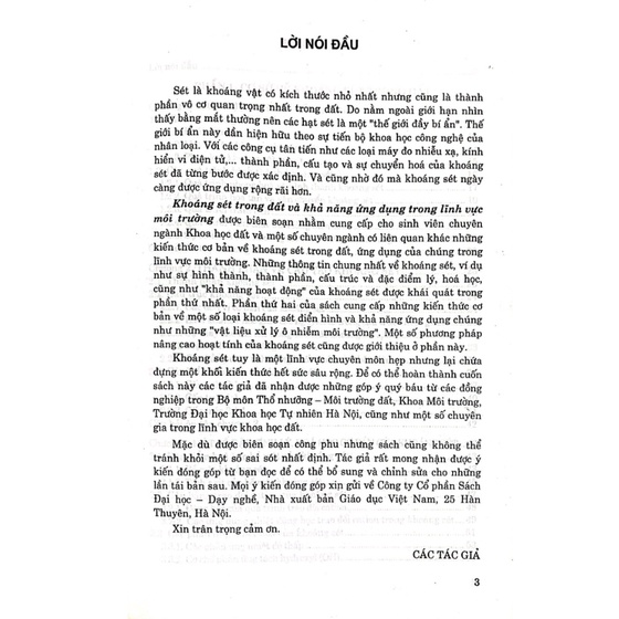 Sách - Khoáng Sét Trong Đất Và Khả Năng Ứng Dụng Trong Lĩnh Vực Môi Trường (DN)