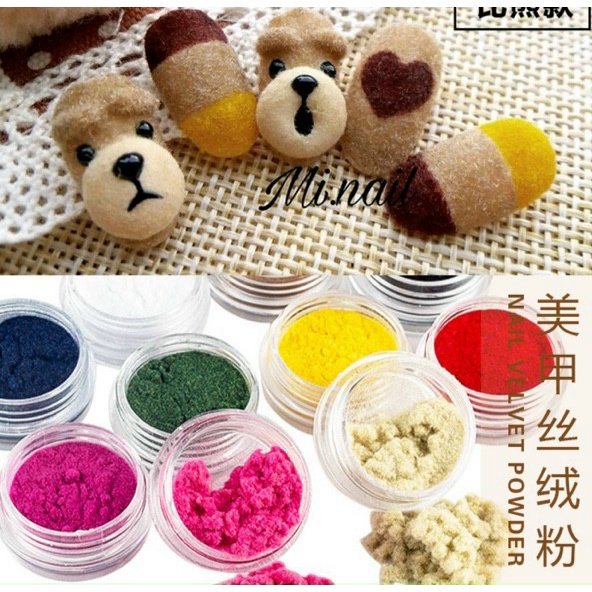 Set 11 hủ bột nhung màu ngẫu nhiên nhung phủ trang trí móng, phụ kiện, dụng cụ trang trí móng