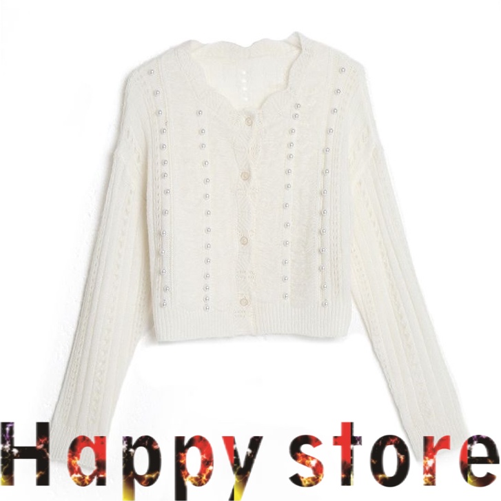 Happy-store ❤️ Áo khoác cardigan dệt kim mỏng chống nắng đính hạt phong cách hoài cổ thời trang