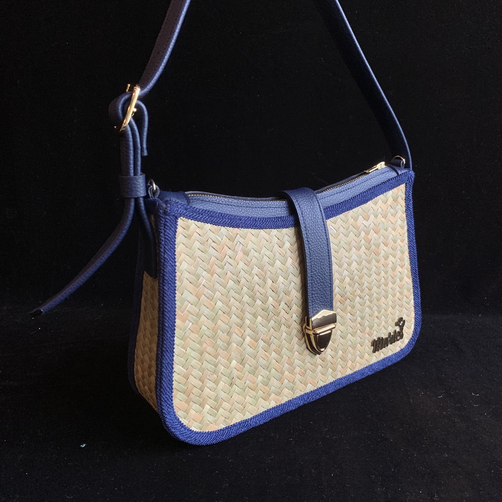 Ví Cỏ Bàng Navy MARIES thời trang phối quai da bền chắc