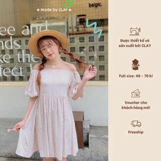 [ CLAY ] HELEN DRESS - Váy babydoll hoa nhí trễ vai tay bồng