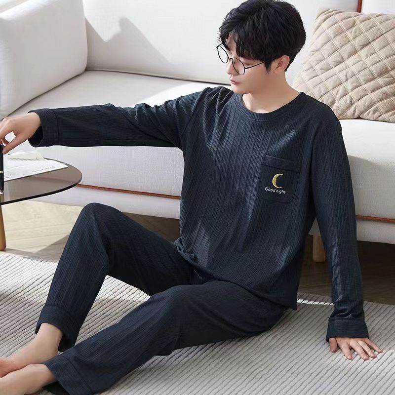 Bộ Đồ Ngủ Cotton Tay Dài Dáng Rộng Thời Trang Xuân Thu Cho Nam