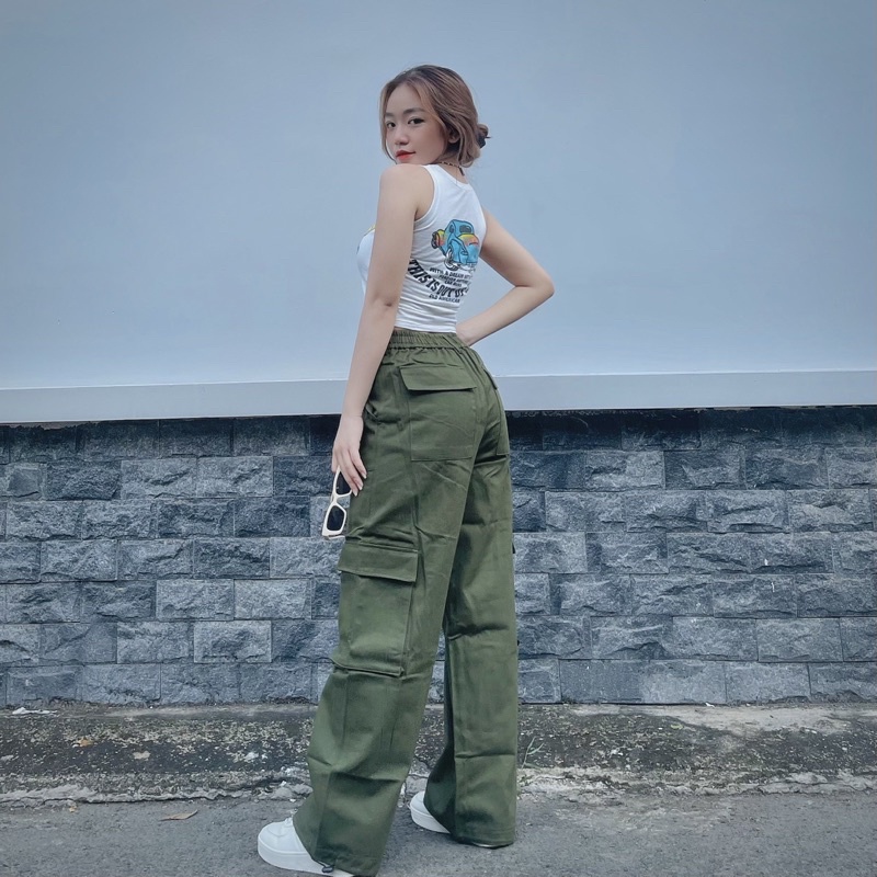 Quần Kaki Jean Ống Rộng Nâu đất Xám Xanh ống rộng lưng cao cực cá tính