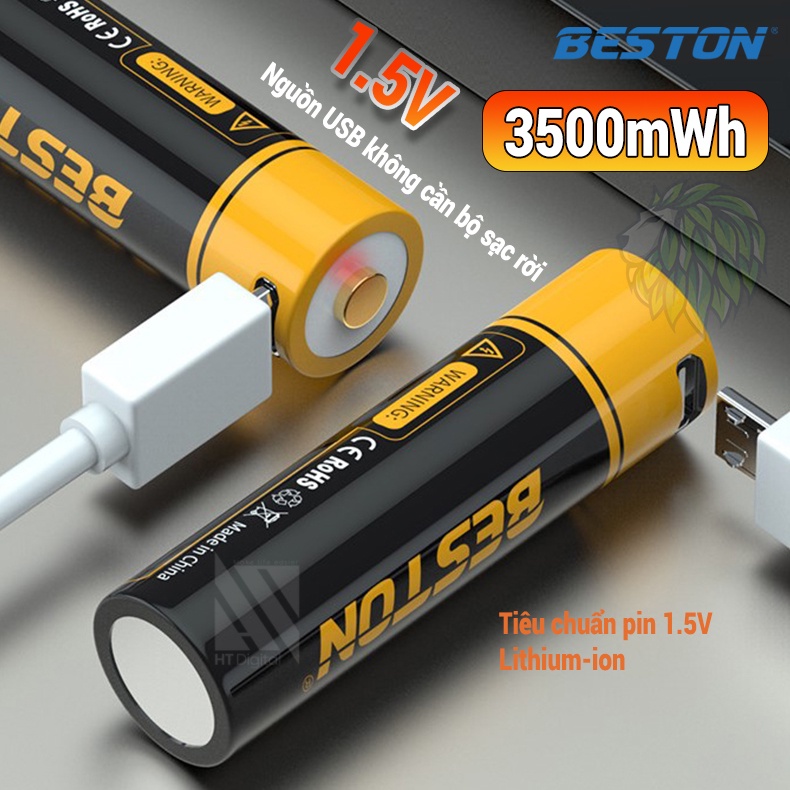 Pin sạc AA AAA 1.5V Beston Lithium-ion (Vỉ 02 Pin) USB dung lượng lớn đến 3500mWh cho Micro karaoke, máy đo huyết áp