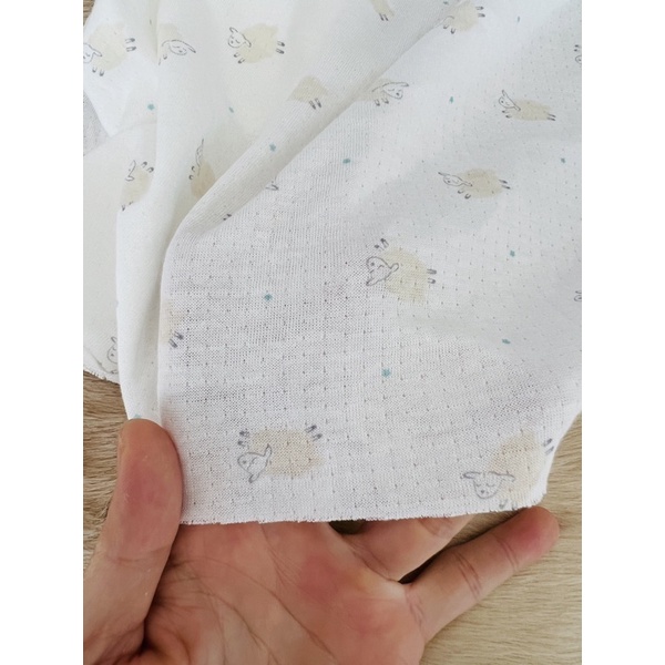 Vải thun cotton Hàn trần 2 lớp hình chú cừu