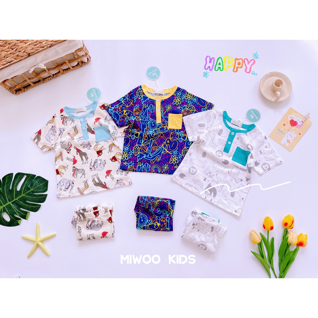 Bộ Cọc Tay Quần Dài Thun Bozip Miwoo Kids Bảng Màu Mới Cho Bé trai Bé Gái  / Bộ Đồ Ngủ Nằm Máy Lạnh Cho Bé Yêu