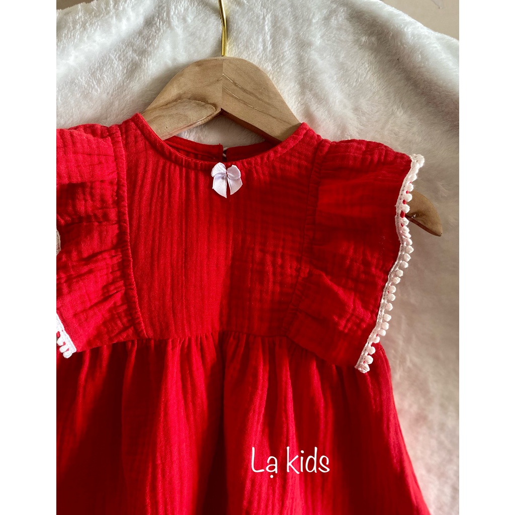 Đầm đỏ Noel, Tết cho bé gái,  , chất liệu xô muslin mềm mịn