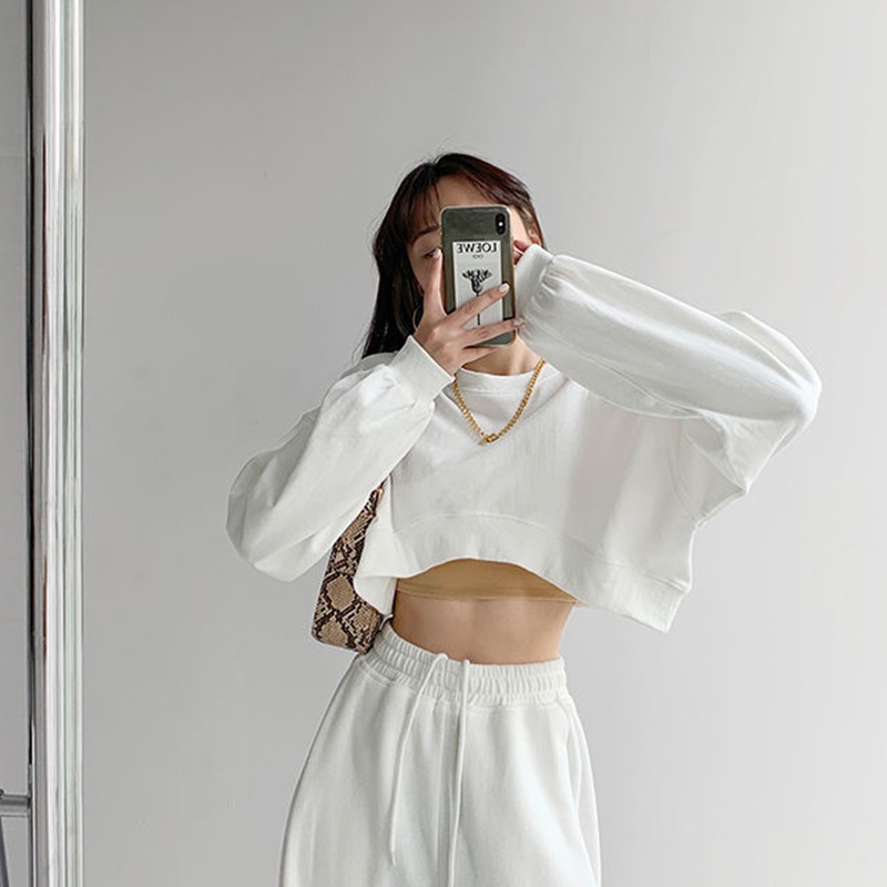 Áo Sweater Tay Dài Cổ Tròn Dáng Rộng Màu Trơn Thời Trang Mùa Thu Cho Nữ