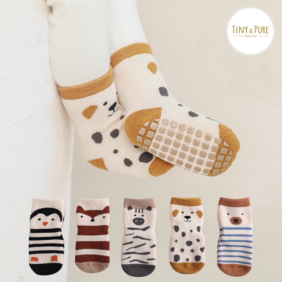 SET 5 ĐÔI Tất chống trượt cao cổ hình các con vật cho bé 1-5 tuổi cao cấp tiny&pure [SO003]