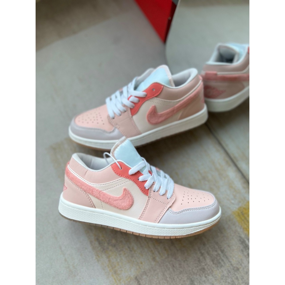 Giày J.D mắt hồng, Giày Jordan 1 cổ thấp JD mắt hồng đế trắng bản đẹp full box bill_Tặng box bảo vệ